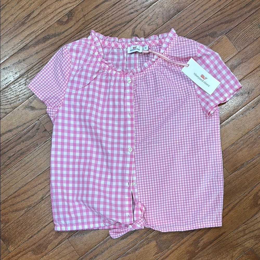 Vineyard Vines Pink and White Gingham Blouse